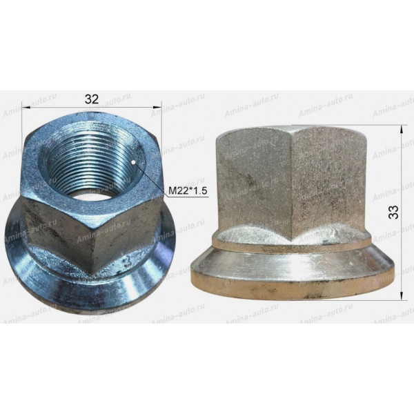 Гайка шпильки передней (Higer) M22x1,5 ключ 32 мм *