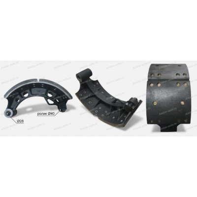 Колодка тормозная задняя (Higer) с роликом (D=40mm) и накладками *