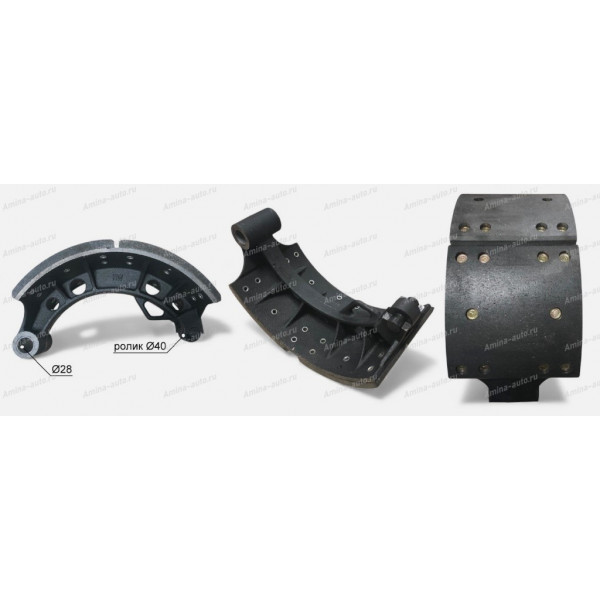 Колодка тормозная задняя (Higer) с роликом (D=40mm) и накладками *