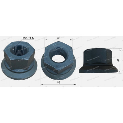 Гайка шпильки передней/задней (Higer) RH (еврогайка) M20x1,5 h=28 ключ 33мм *